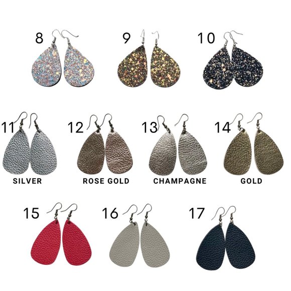 NEW Leather Teardrop Earrings Black Red Glitter Sparkly Green Brown - Picture 5 of 6